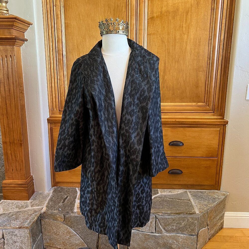 Eileen Fisher Leopard Charcoal Silk Blend 3/4 Sleeve Coat Duster Size XL NWT